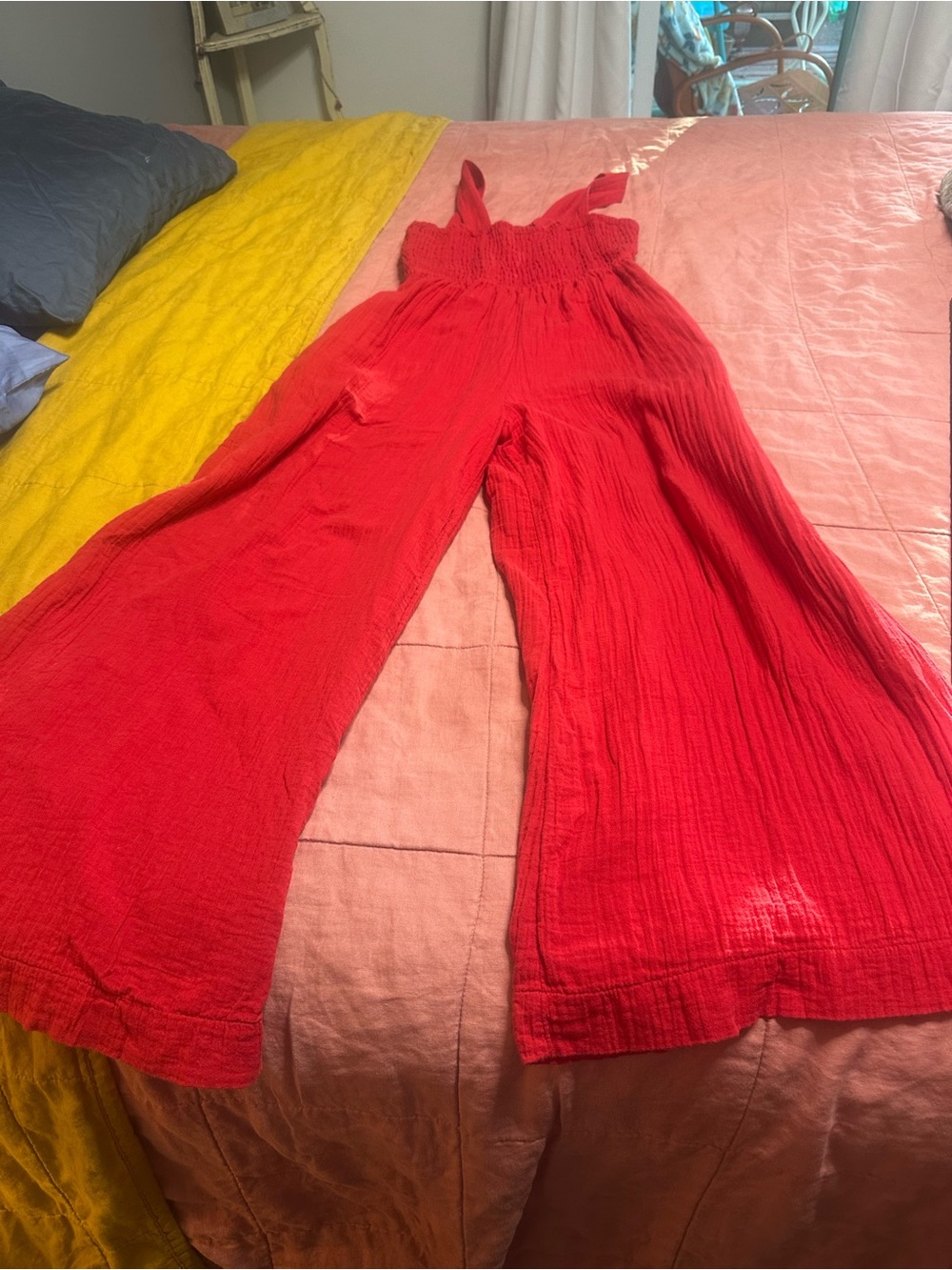 Red organic gauze jumpsuit - Picture 8 of 9